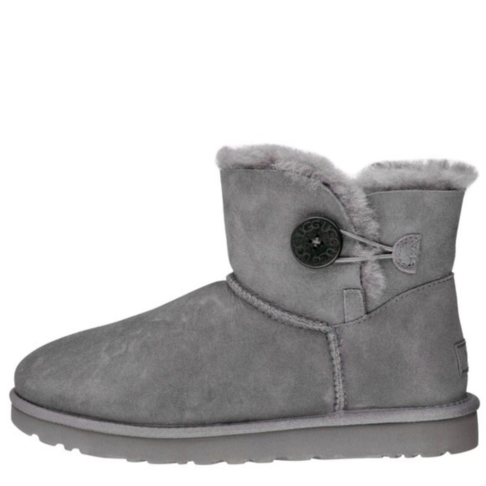 Women's Shoes UGG MINI BAILEY BUTTON II Suede & Sheepskin Boots GRAY GREY